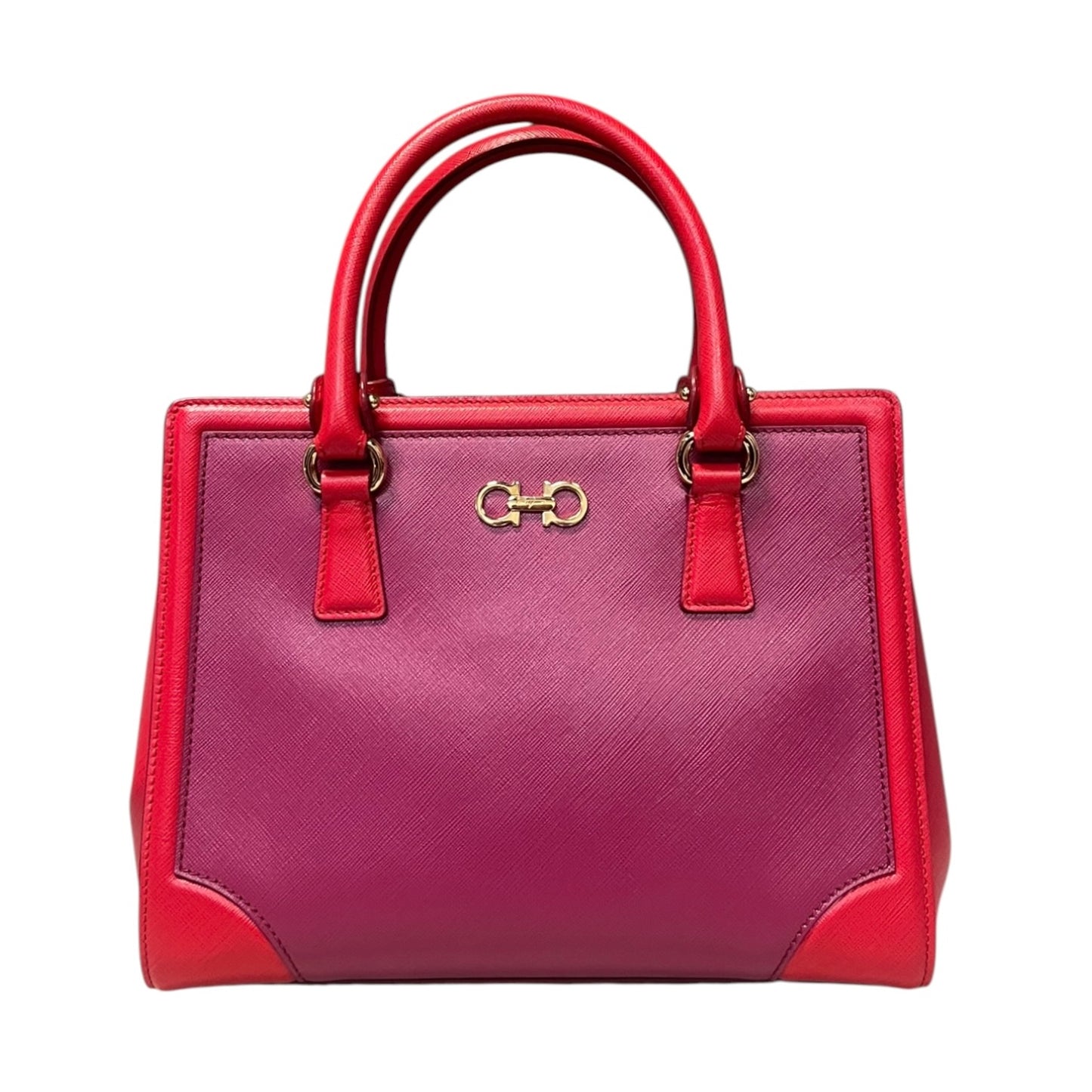 FERRAGAMO Gancini Top Handle Tote in Magenta & Red