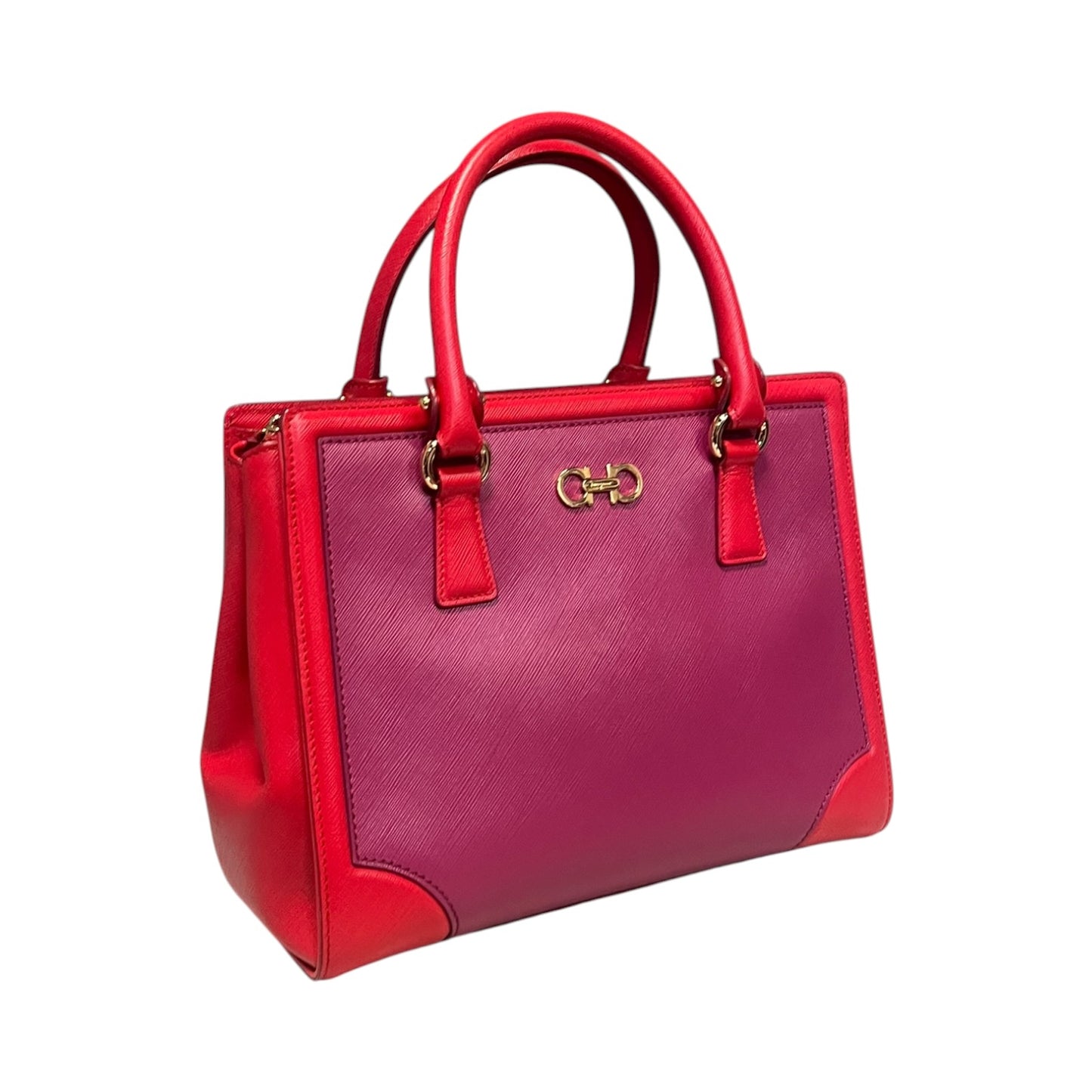 FERRAGAMO Gancini Top Handle Tote in Magenta & Red