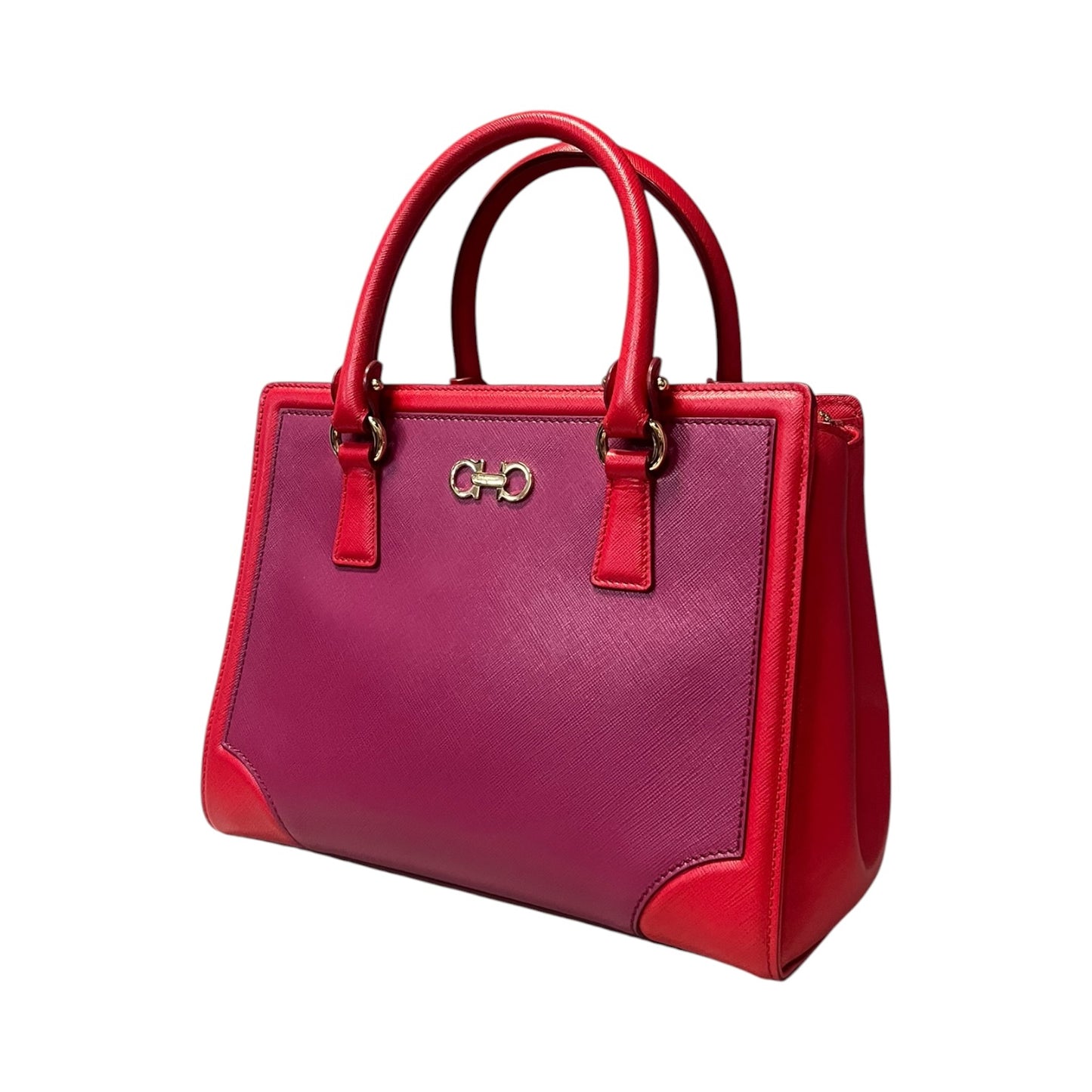 FERRAGAMO Gancini Top Handle Tote in Magenta & Red
