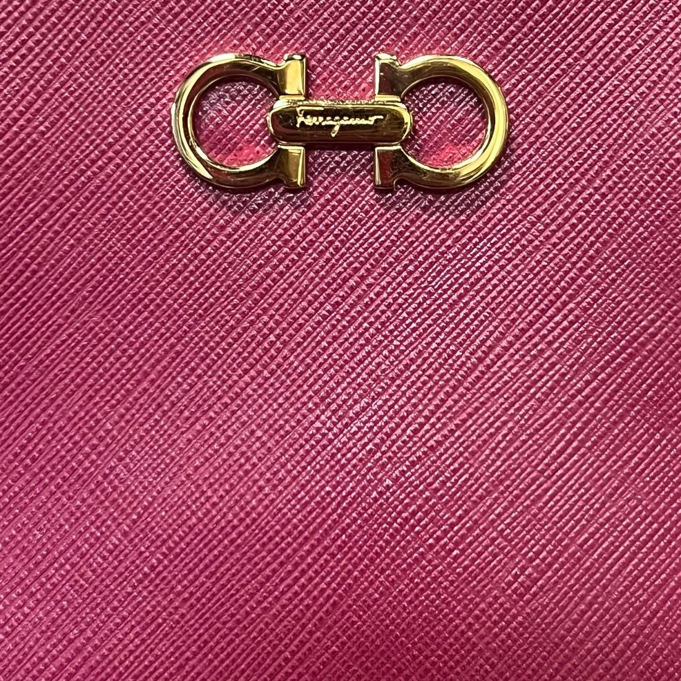 FERRAGAMO Gancini Top Handle Tote in Magenta & Red