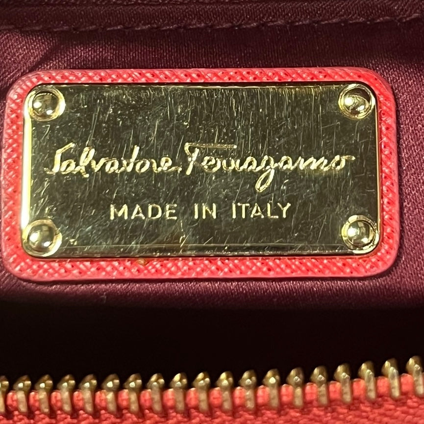 FERRAGAMO Gancini Top Handle Tote in Magenta & Red