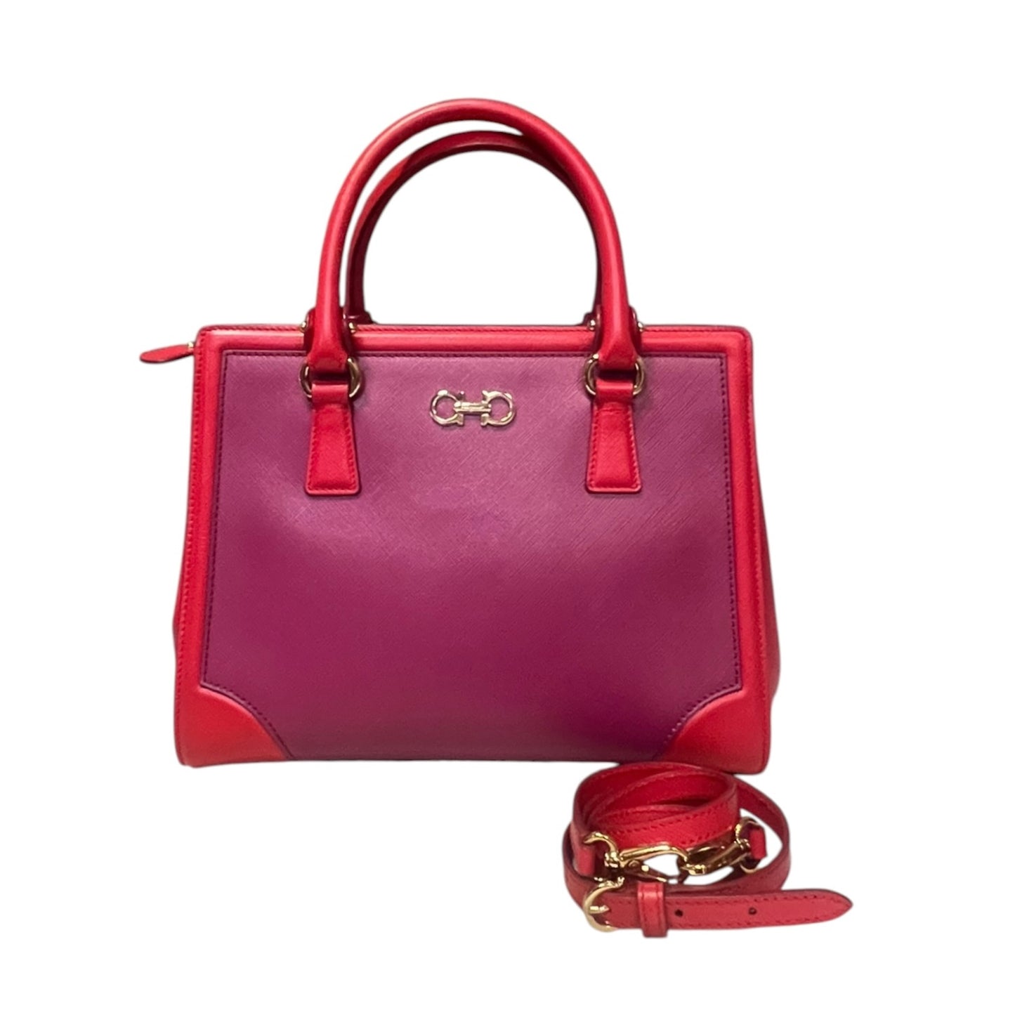 FERRAGAMO Gancini Top Handle Tote in Magenta & Red