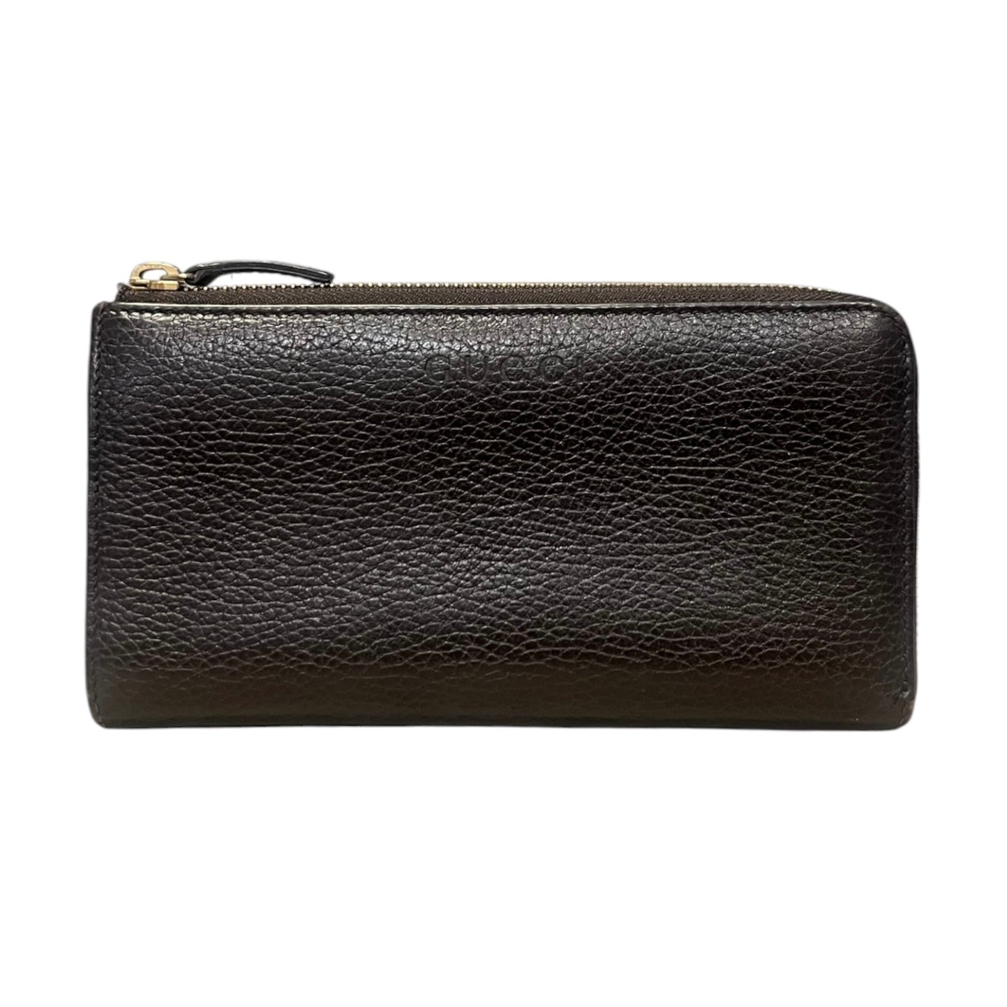 GUCCI Pebble Leather Zip Around Wallet in Dark Brown