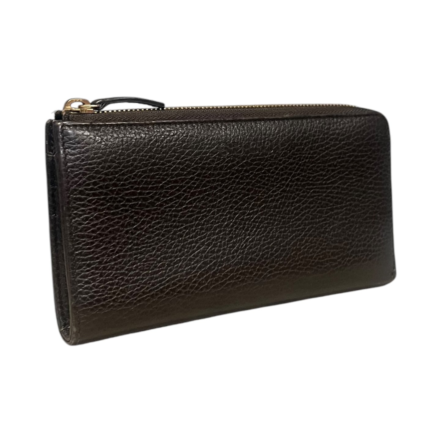 GUCCI Pebble Leather Zip Around Wallet in Dark Brown