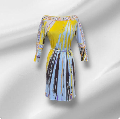 EMILIO PUCCI Drip Print Silk Jersey Dress + Belt | 6