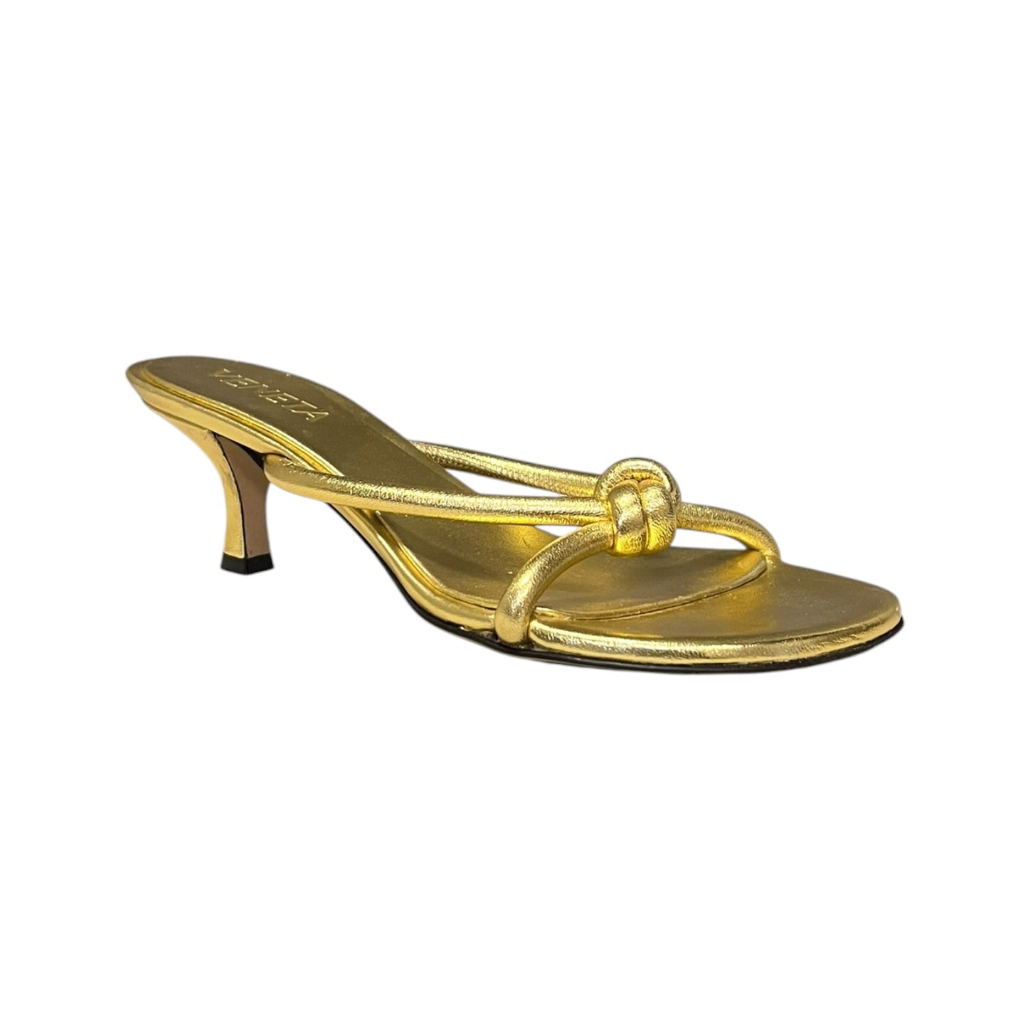 BOTTEGA VENETA Kitten Heel Sandals in Gold | 36.5