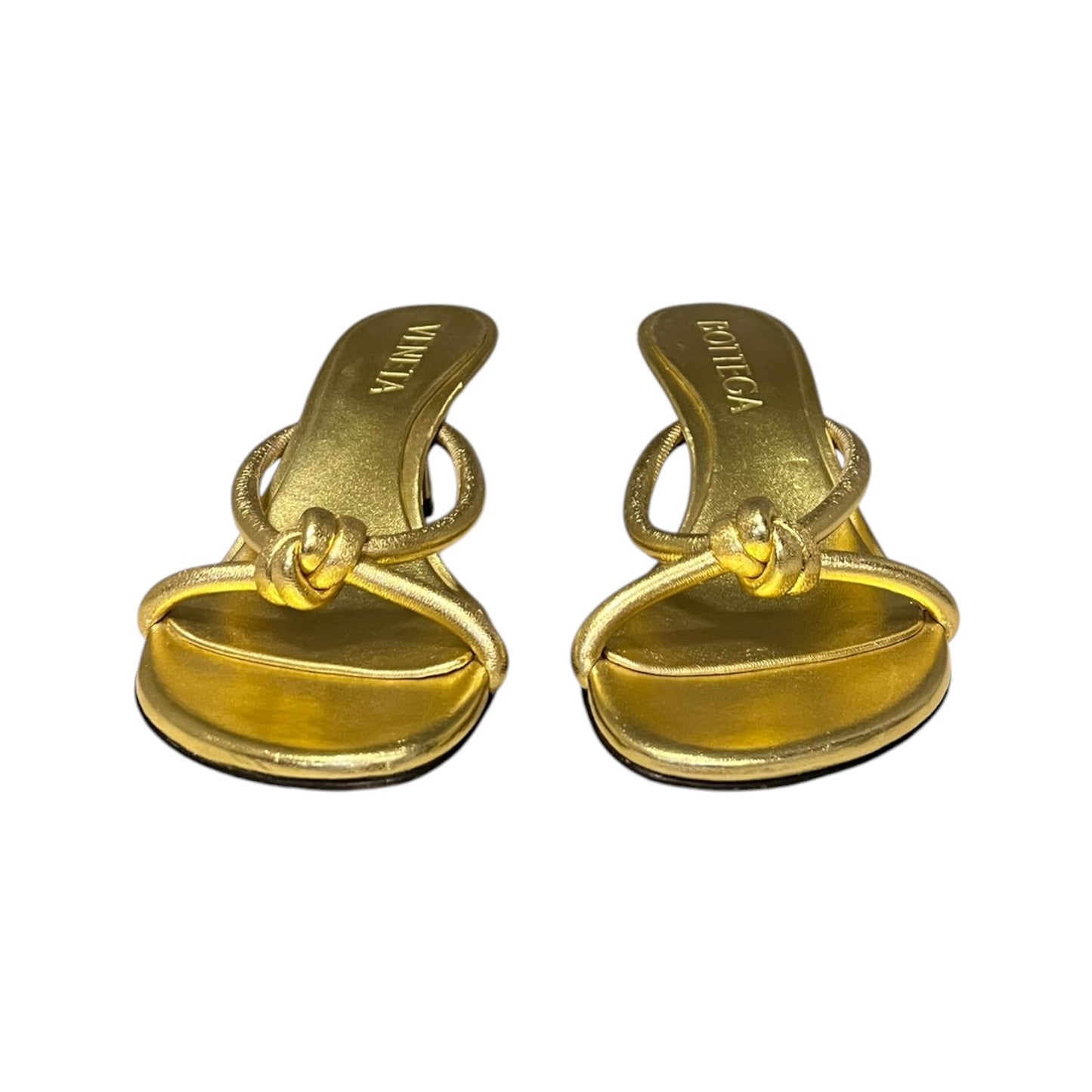 BOTTEGA VENETA Kitten Heel Sandals in Gold | 36.5