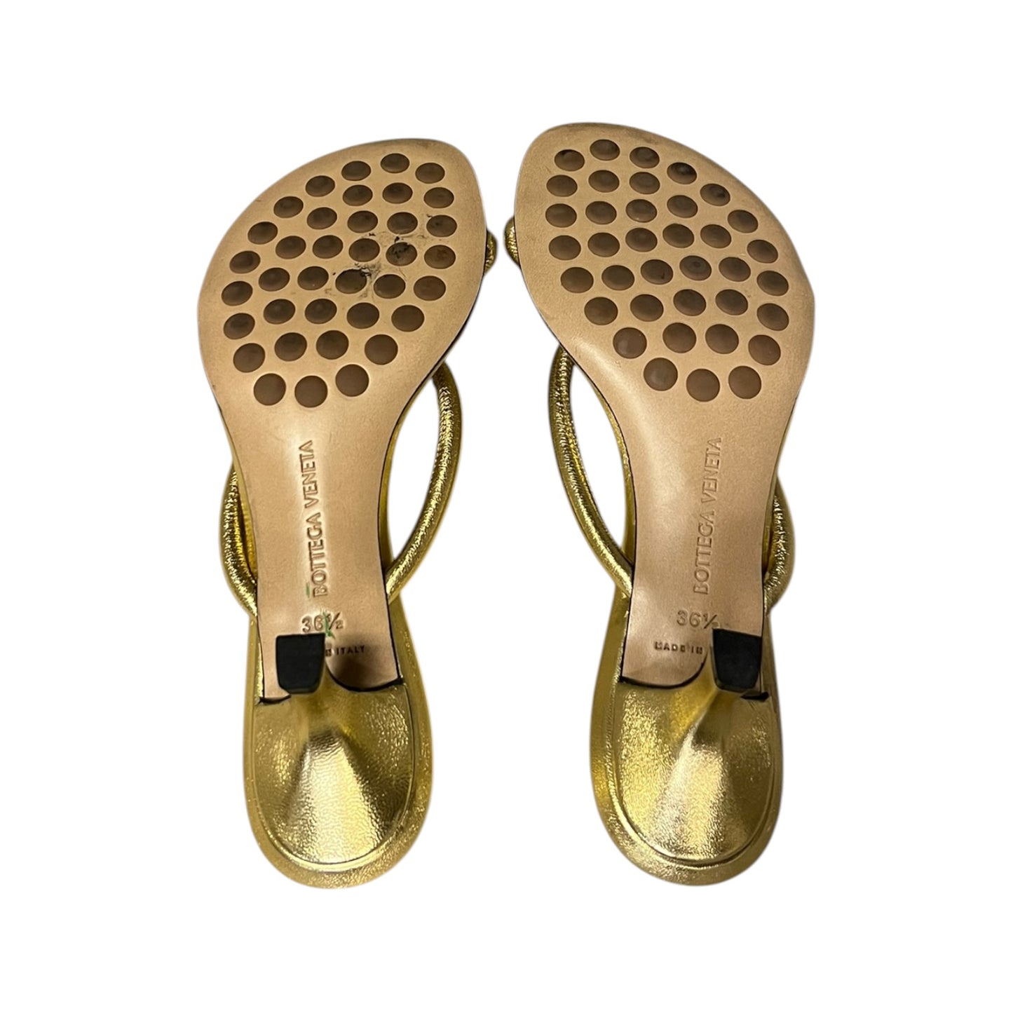 BOTTEGA VENETA Kitten Heel Sandals in Gold | 36.5