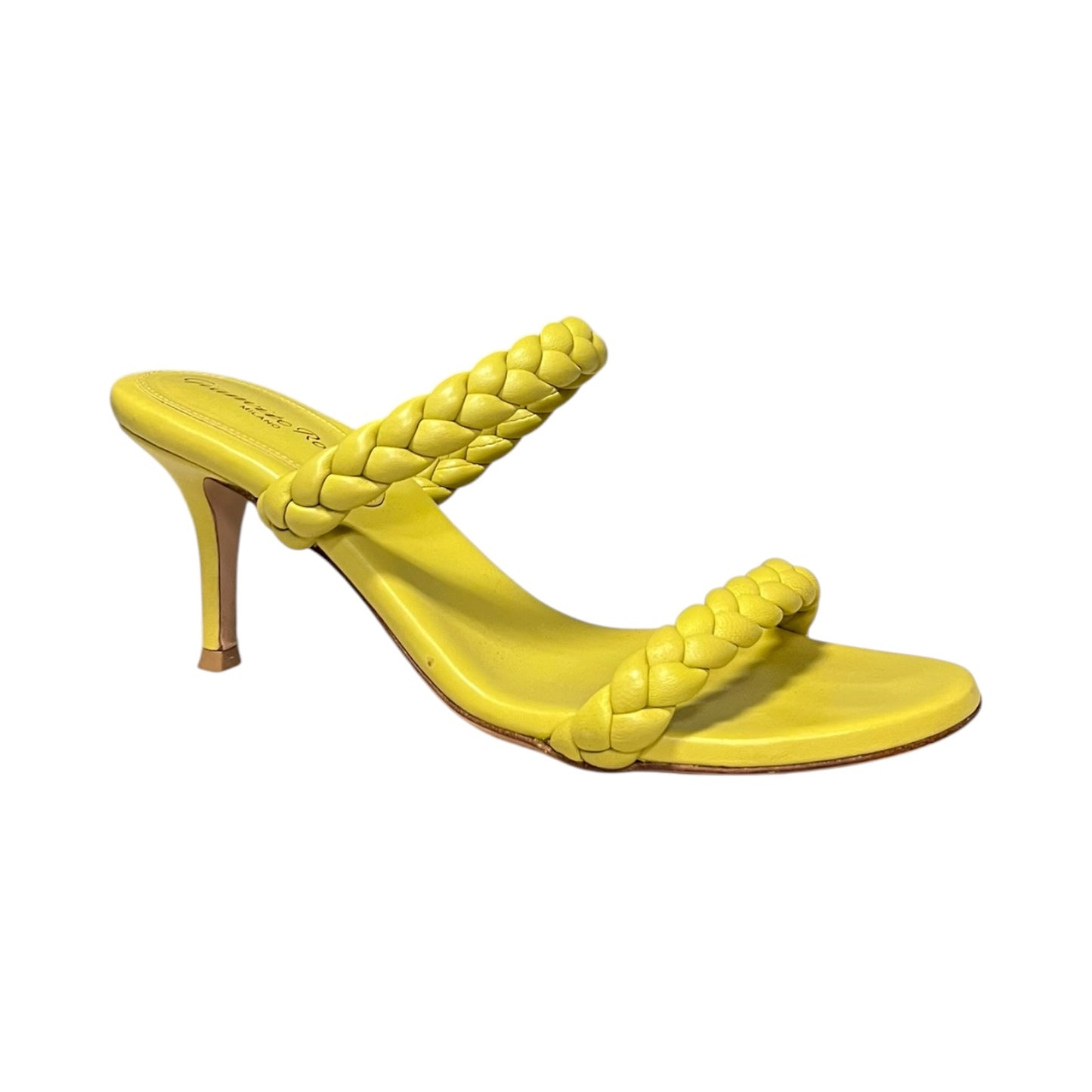 GIANVITO ROSSI Braided Mid Heel Sandals in Citron | 36.5