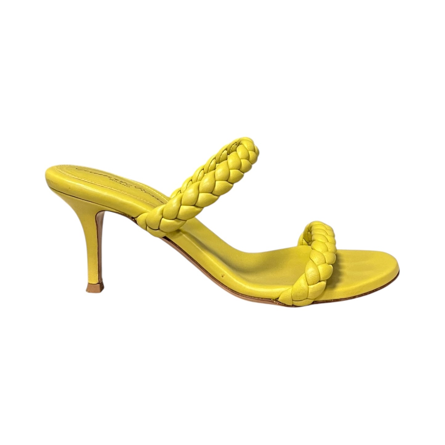GIANVITO ROSSI Braided Mid Heel Sandals in Citron | 36.5