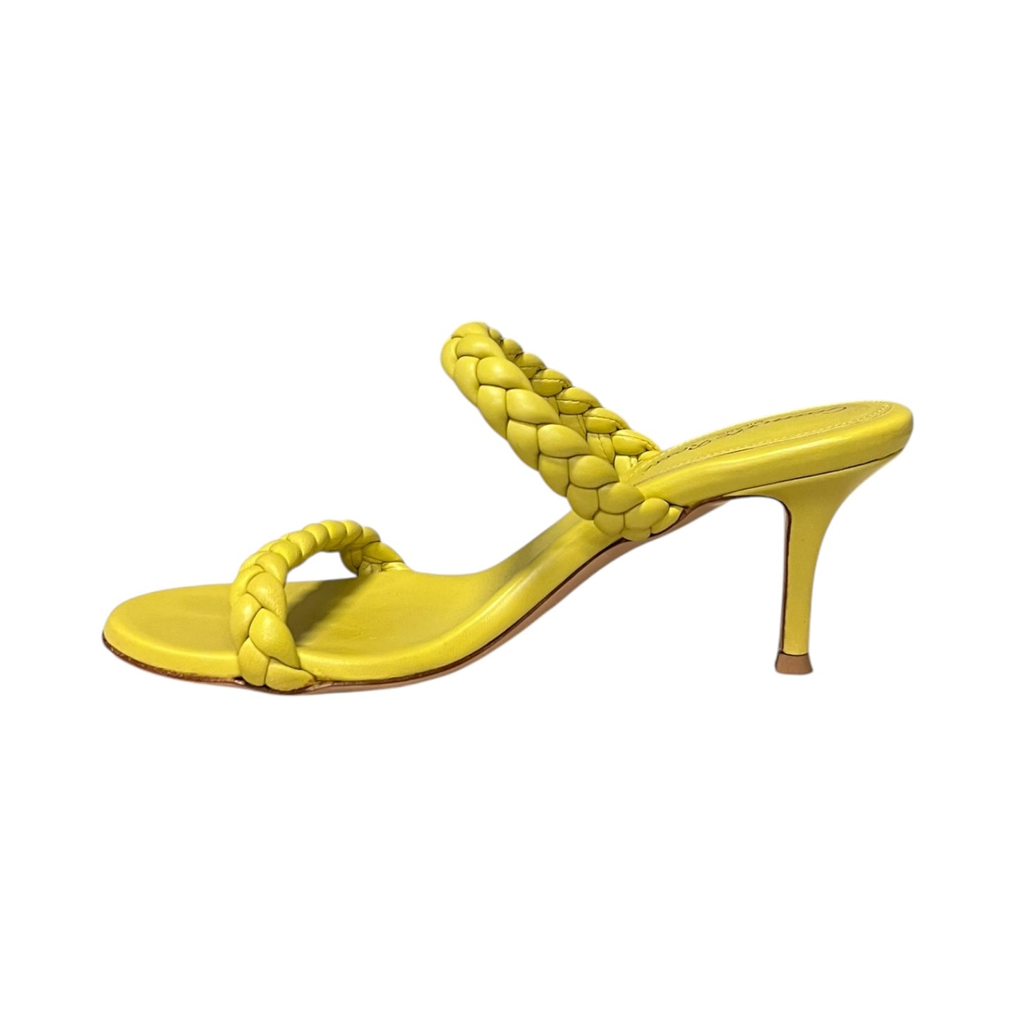GIANVITO ROSSI Braided Mid Heel Sandals in Citron | 36.5