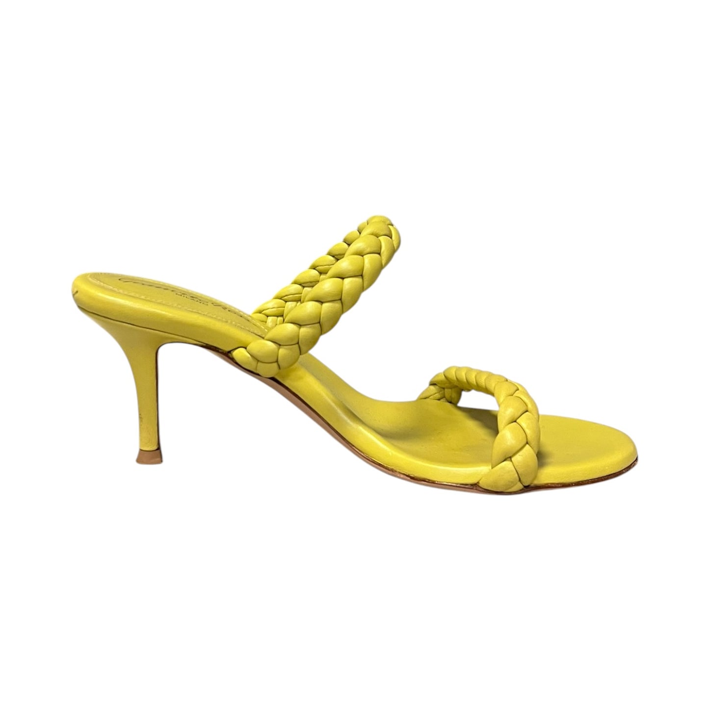 GIANVITO ROSSI Braided Mid Heel Sandals in Citron | 36.5