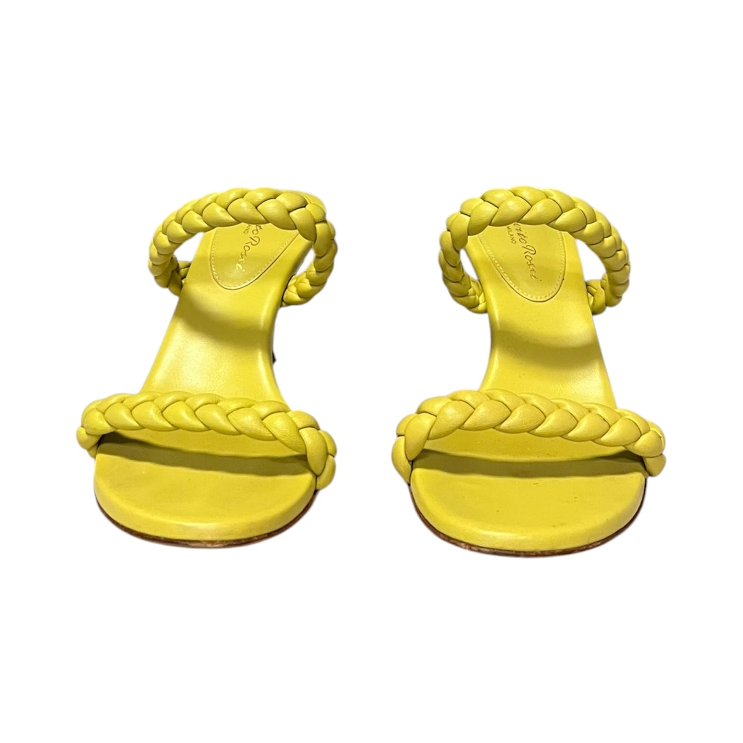 GIANVITO ROSSI Braided Mid Heel Sandals in Citron | 36.5
