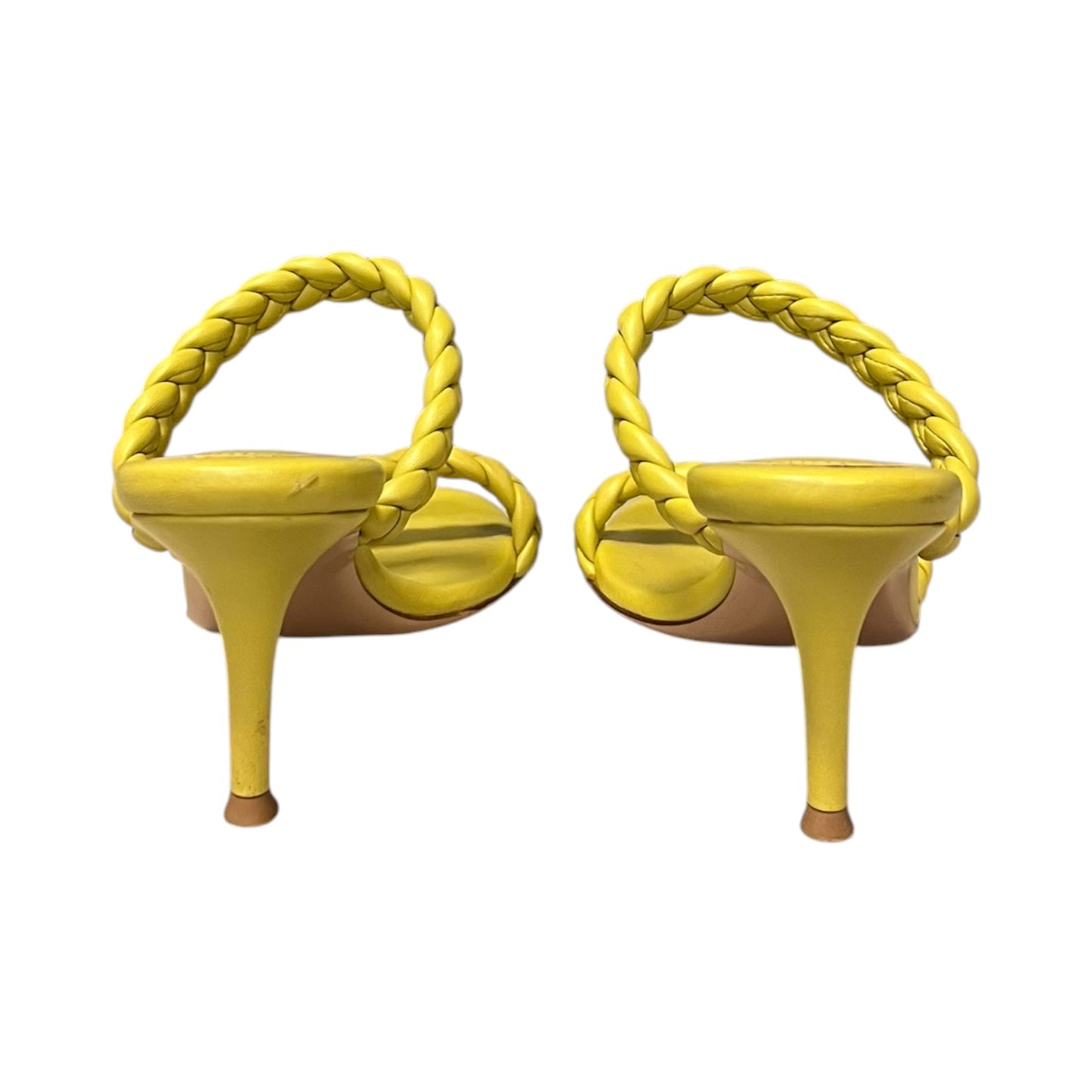 GIANVITO ROSSI Braided Mid Heel Sandals in Citron | 36.5