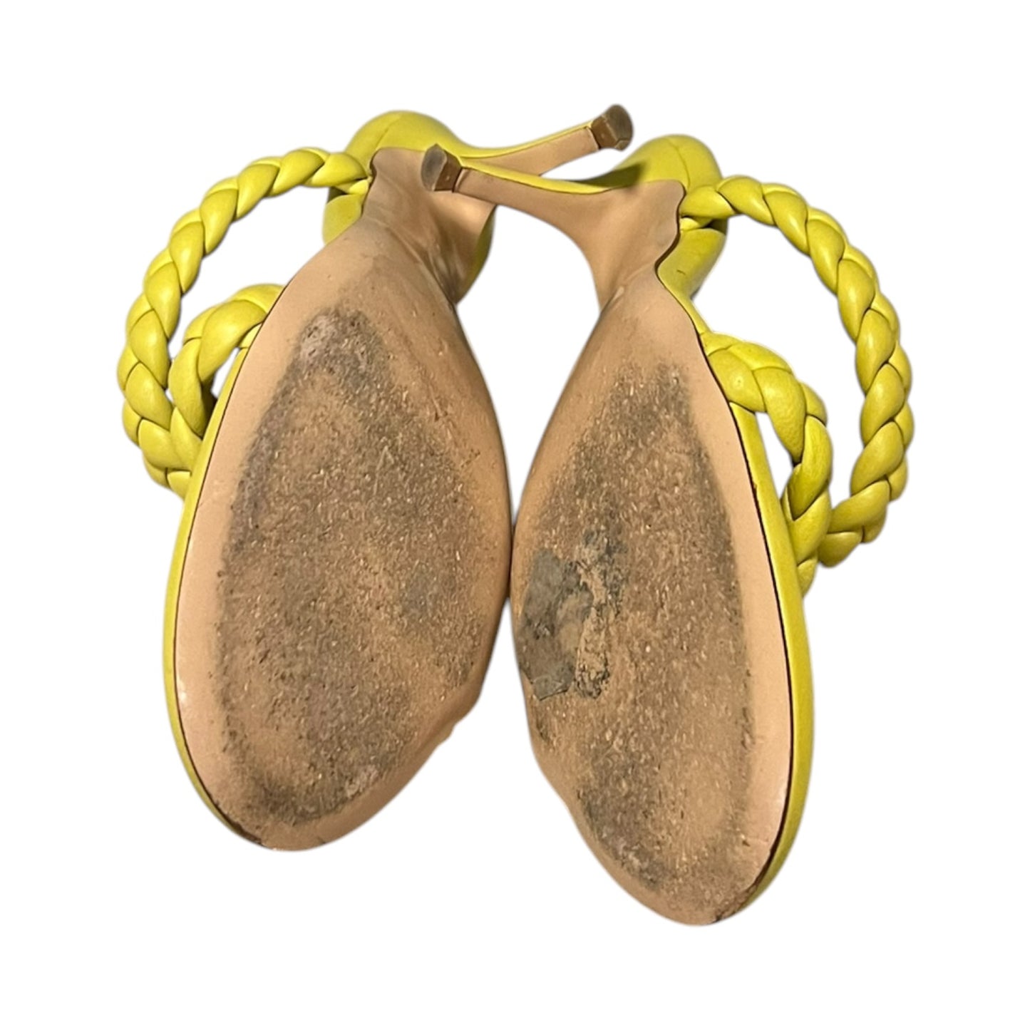 GIANVITO ROSSI Braided Mid Heel Sandals in Citron | 36.5