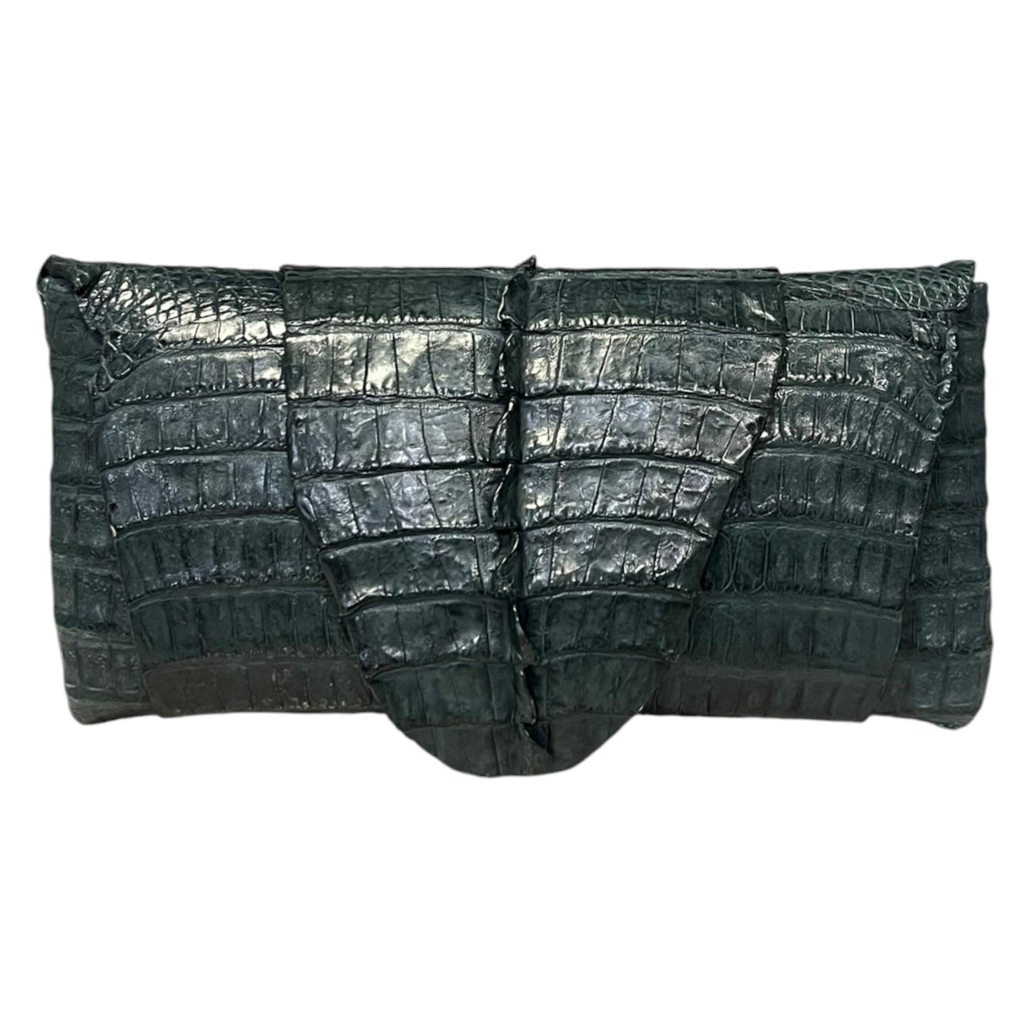 B. ROMANEK Rockstar Crocodile Clutch in Marine