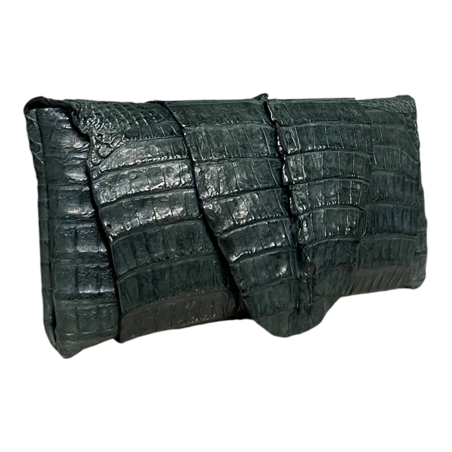 B. ROMANEK Rockstar Crocodile Clutch in Marine