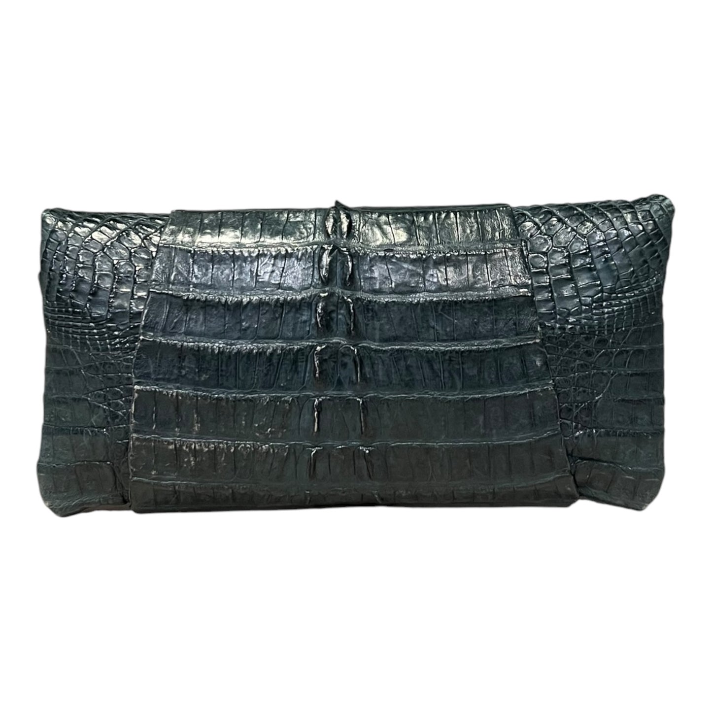 B. ROMANEK Rockstar Crocodile Clutch in Marine