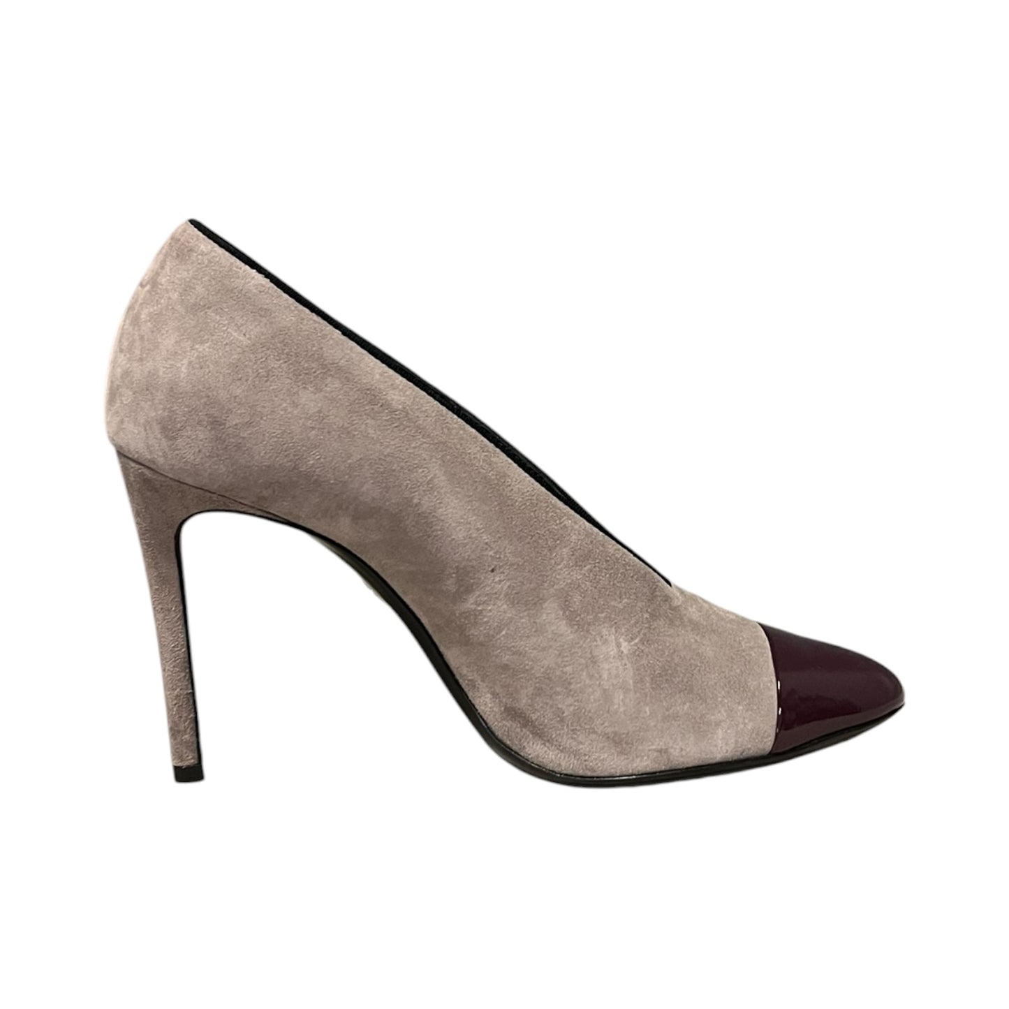 LANVIN Patent Captoe Suede Pumps | 39