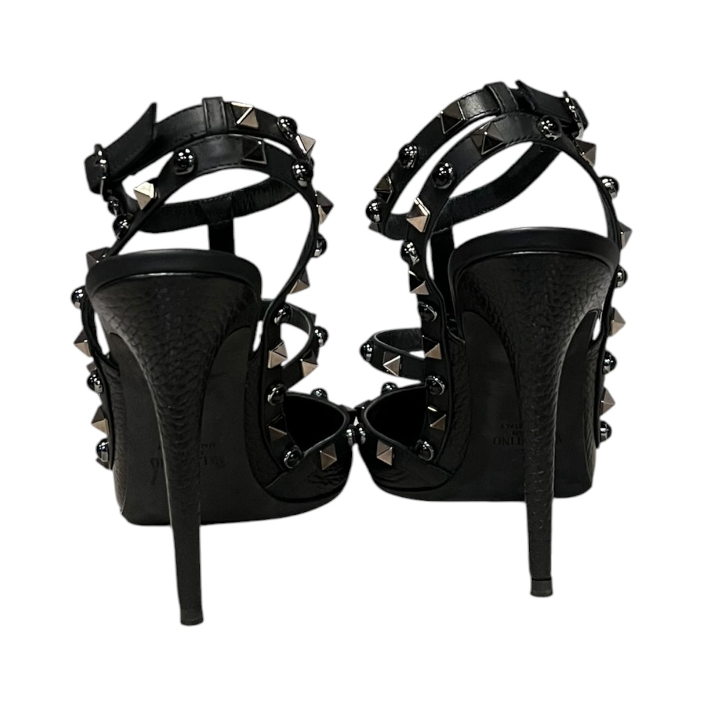 VALENTINO Rockstud Sandals in Black Grained Leather | 39