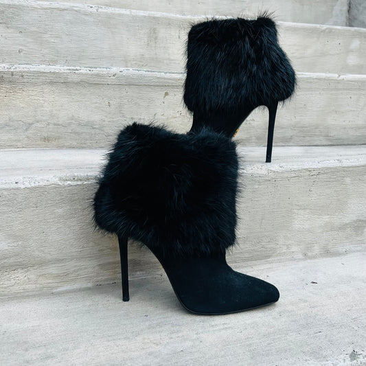 PRADA Fur Ankle Booties in Black | 39.5