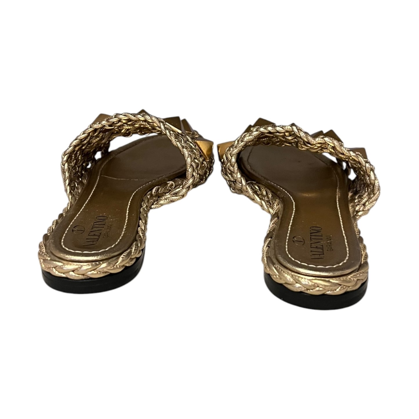 VALENTINO Woven Roman Stud Slide Sandals in Gold | 37
