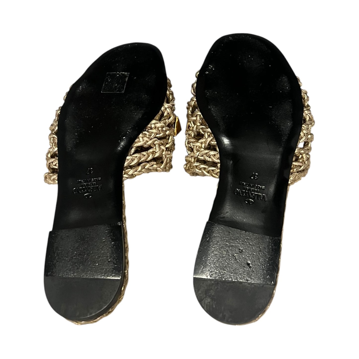 VALENTINO Woven Roman Stud Slide Sandals in Gold | 37