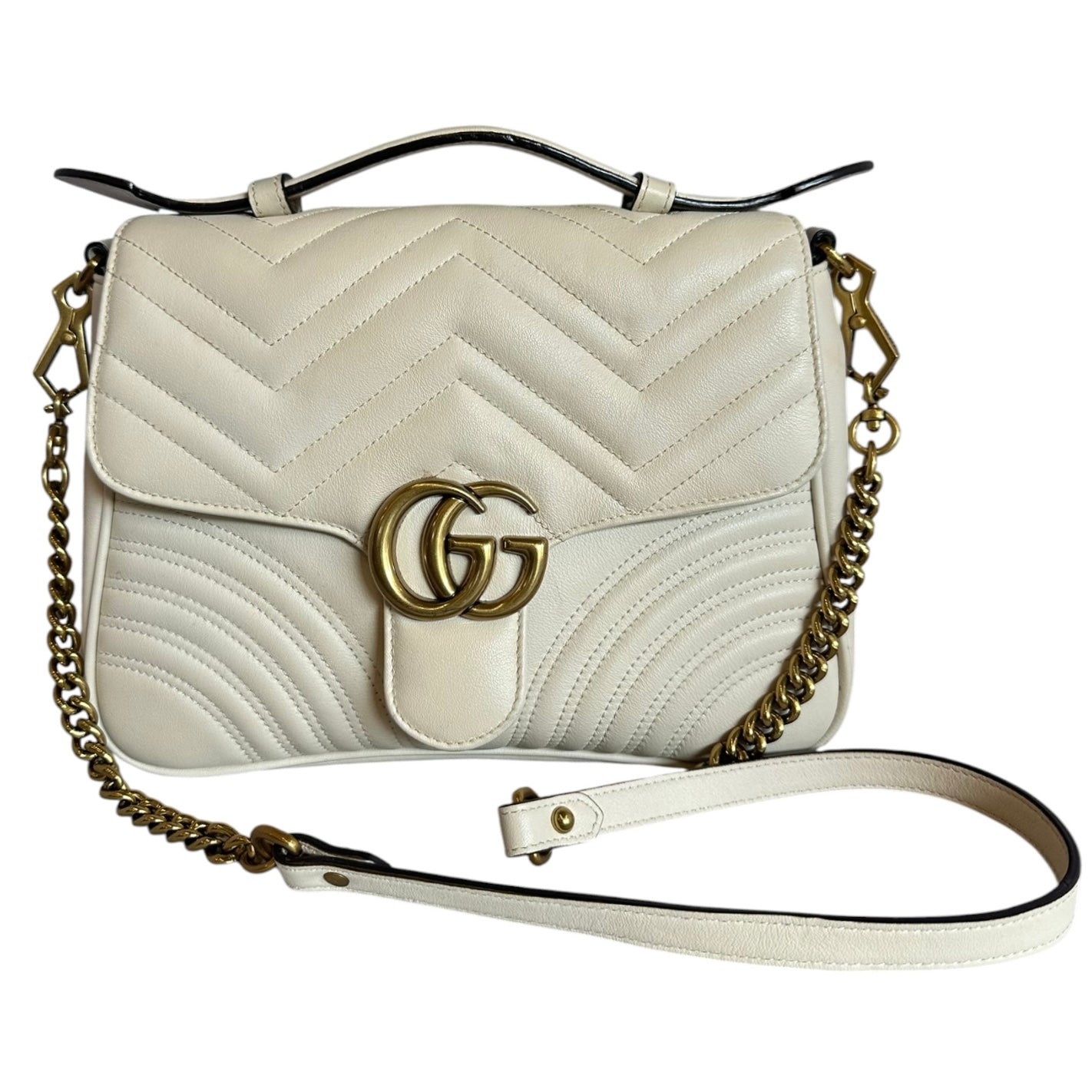 GUCCI GG Marmont Matelasse Top Handle Crossbody in Ivory