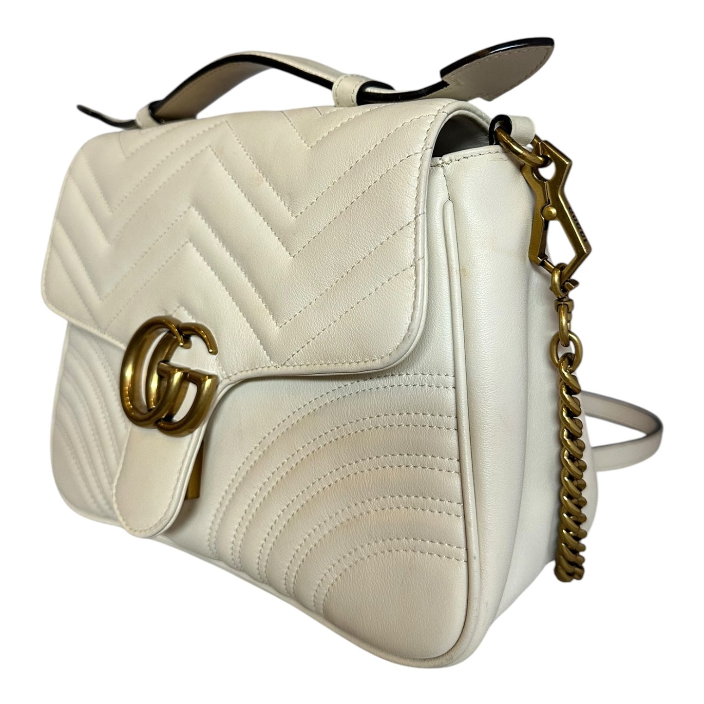 GUCCI GG Marmont Matelasse Top Handle Crossbody in Ivory