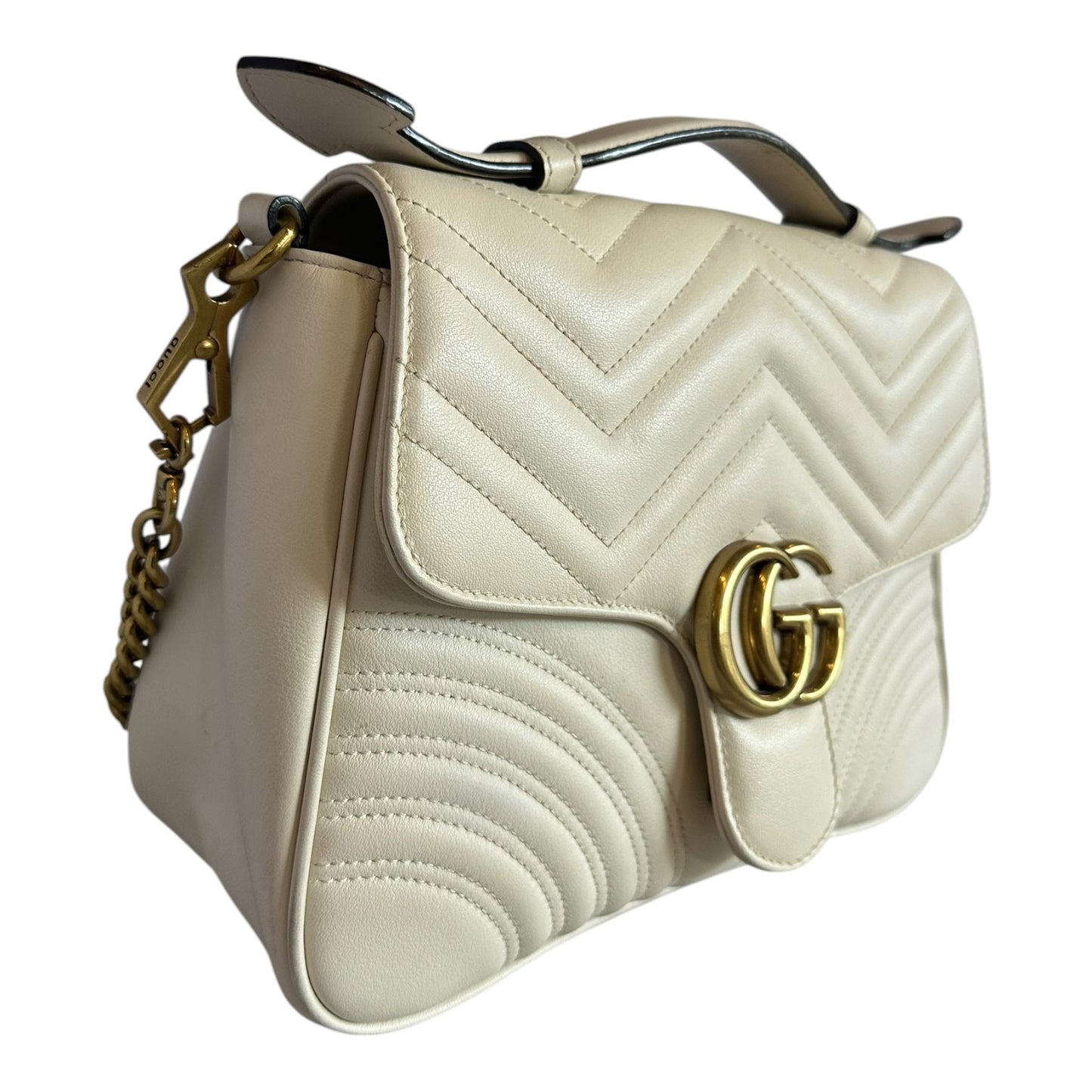 GUCCI GG Marmont Matelasse Top Handle Crossbody in Ivory
