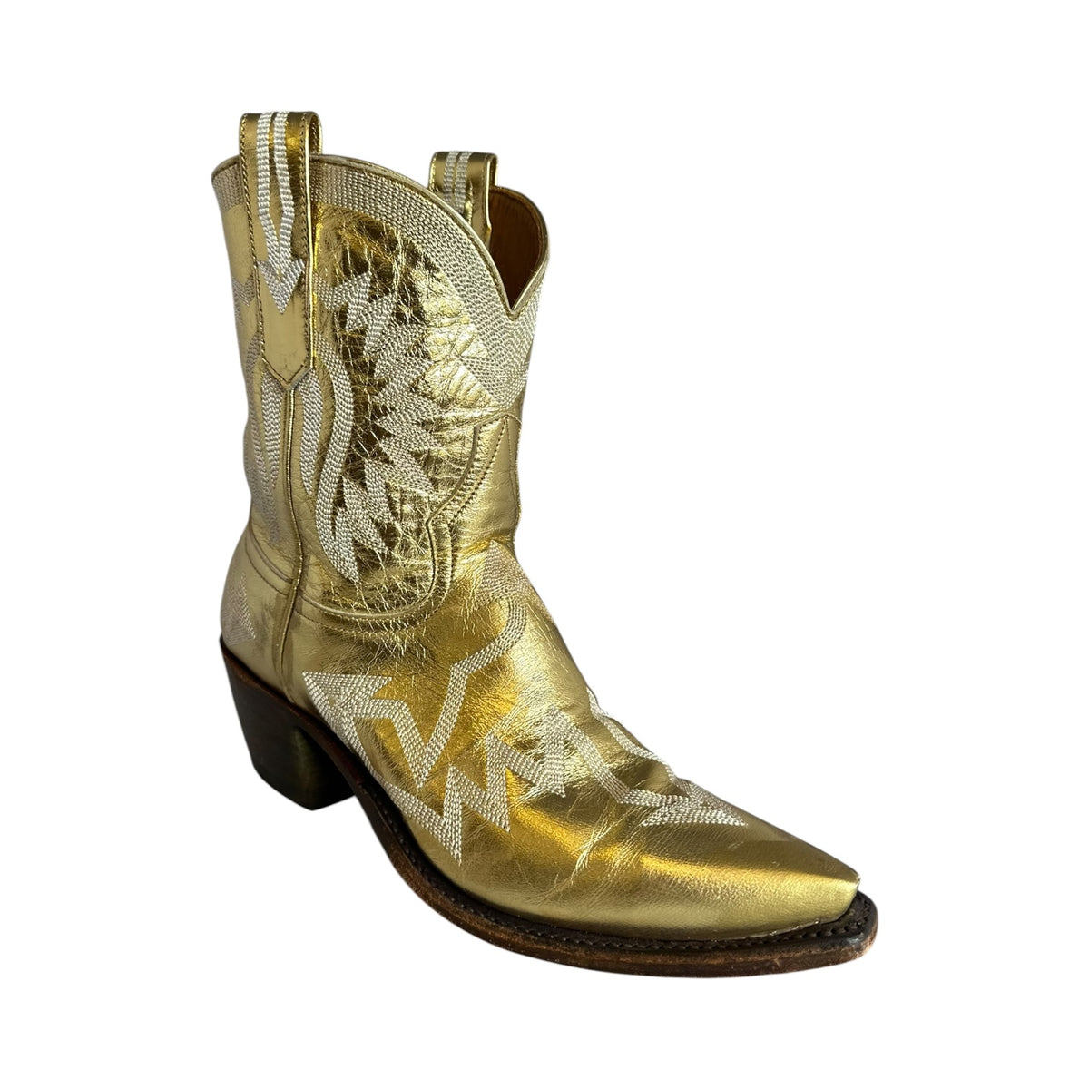 MIRON CROSBY Metallic Short Cowboy Boots in Gold |