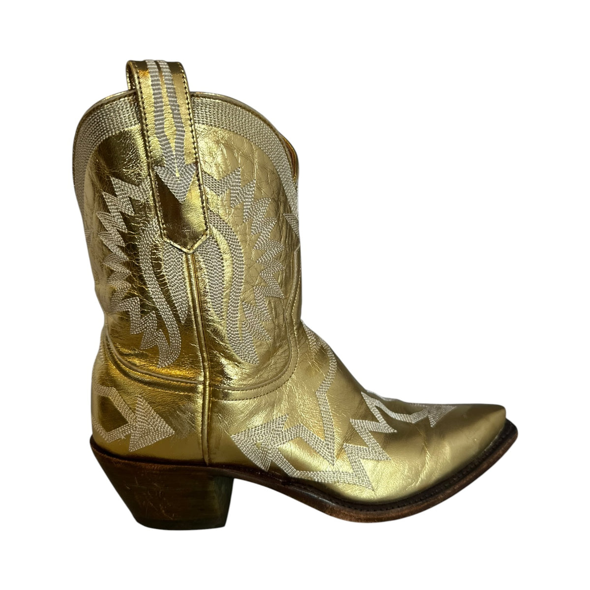 MIRON CROSBY Metallic Short Cowboy Boots in Gold |