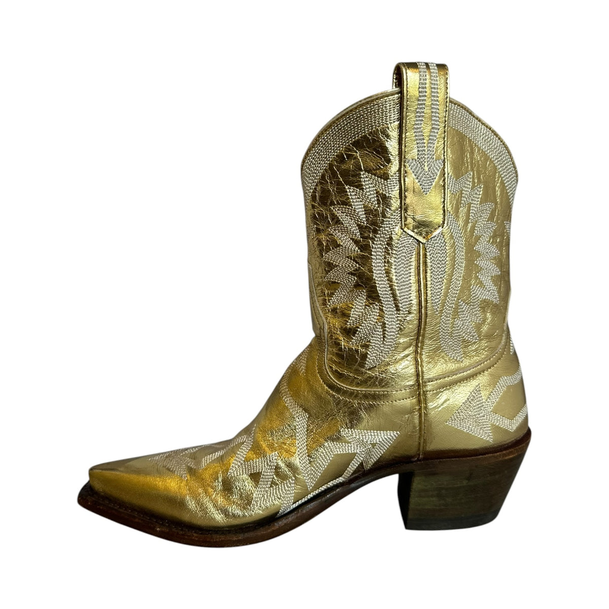 MIRON CROSBY Metallic Short Cowboy Boots in Gold |