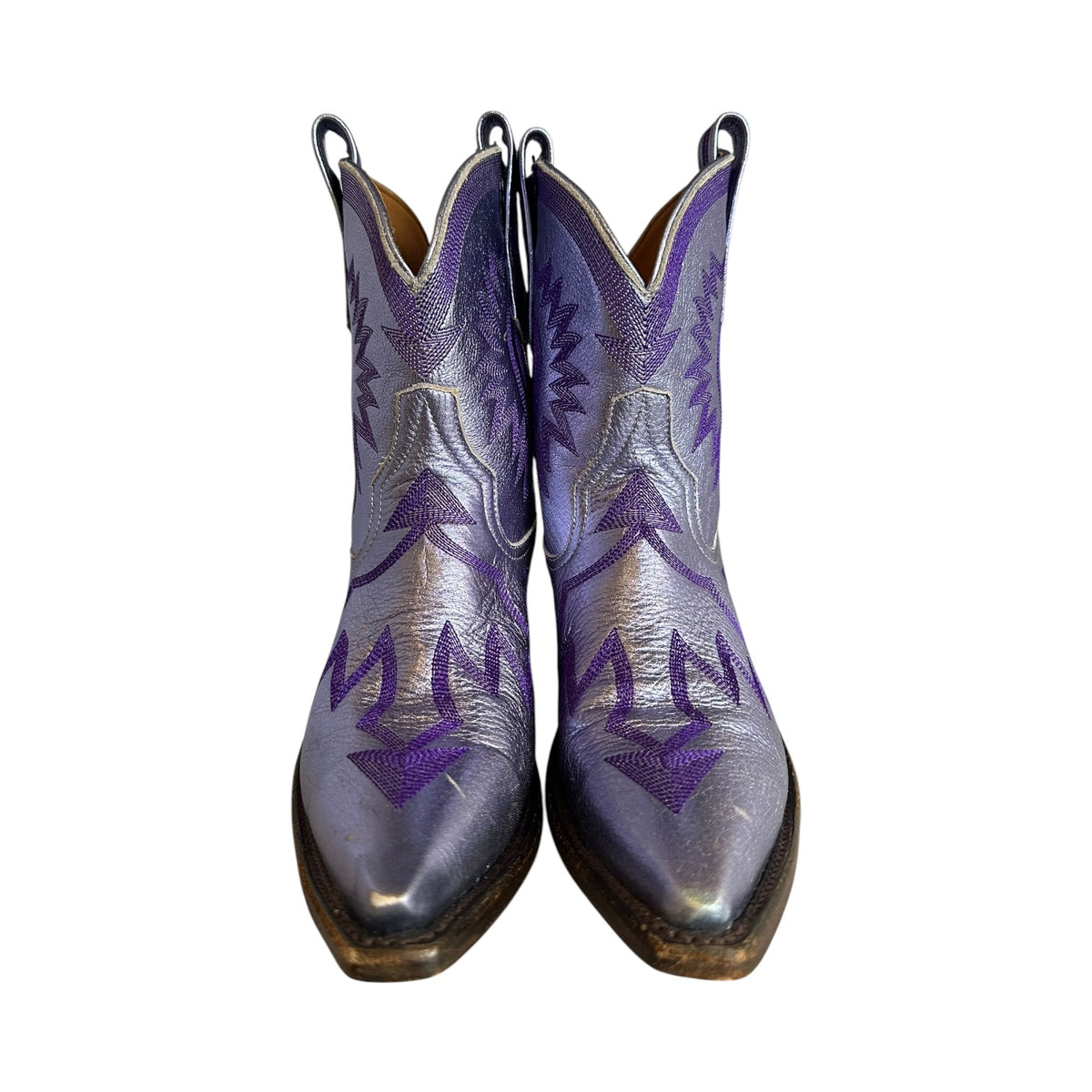 MIRON CROSBY Metallic Short Cowboy Boots in Purple |
