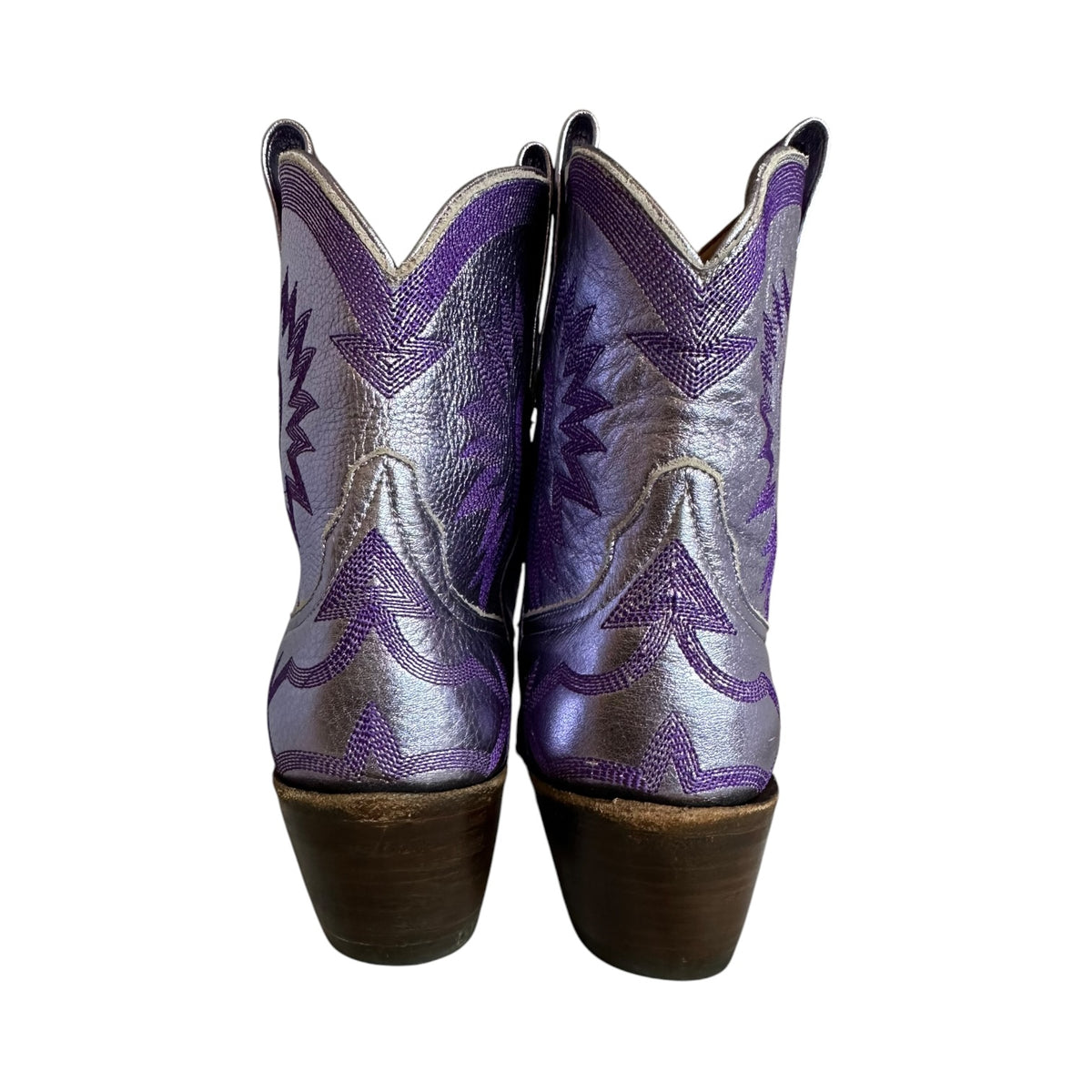 MIRON CROSBY Metallic Short Cowboy Boots in Purple |
