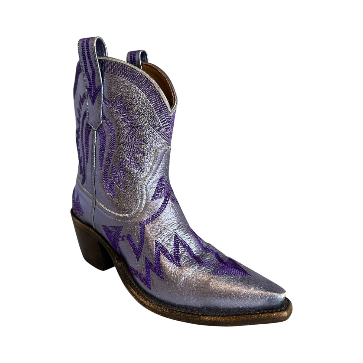 MIRON CROSBY Metallic Short Cowboy Boots in Purple |