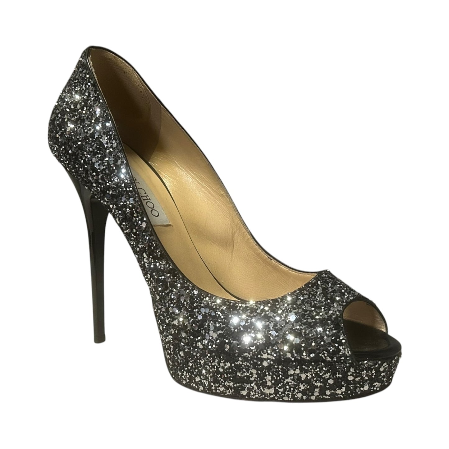 JIMMY CHOO Glitter Peeptoe Pumps | 39.5