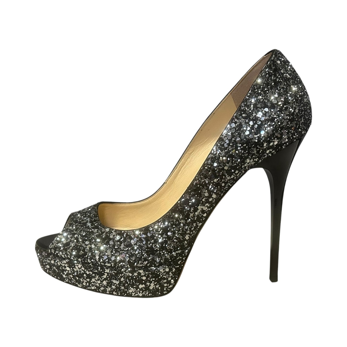 JIMMY CHOO Glitter Peeptoe Pumps | 39.5