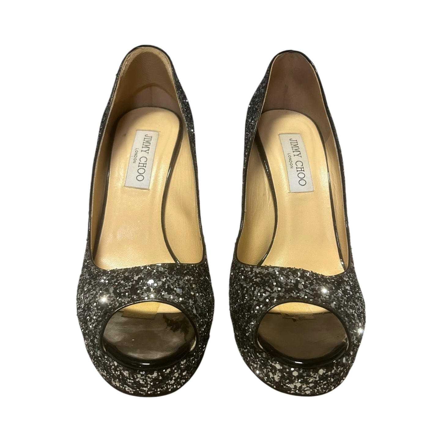 JIMMY CHOO Glitter Peeptoe Pumps | 39.5