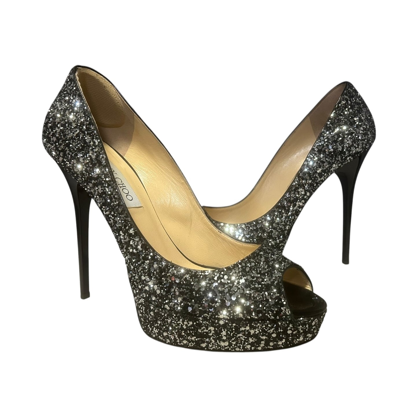 JIMMY CHOO Glitter Peeptoe Pumps | 39.5