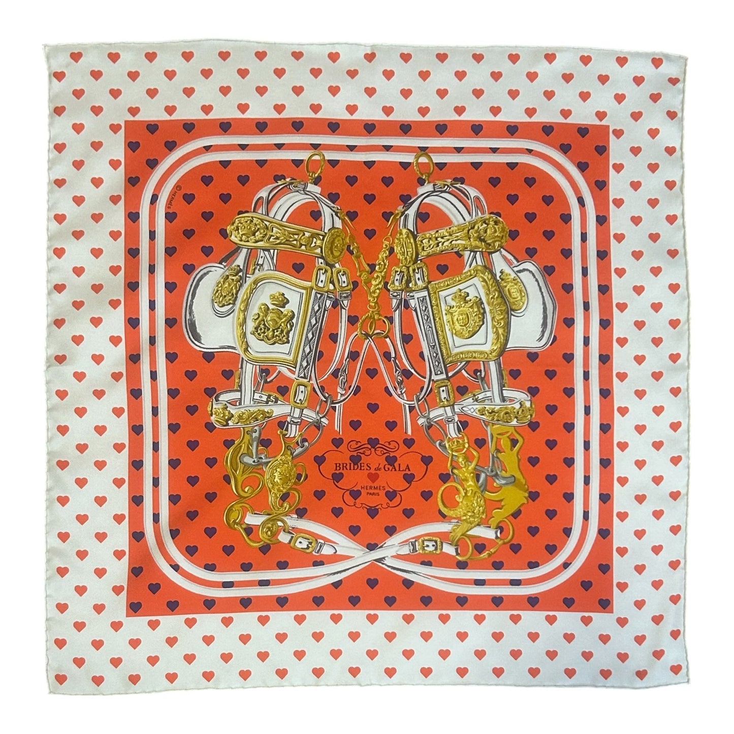 HERMES Brides de Gala Pocket Square Coral White