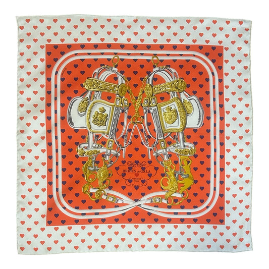 HERMES Brides de Gala Pocket Square Coral White