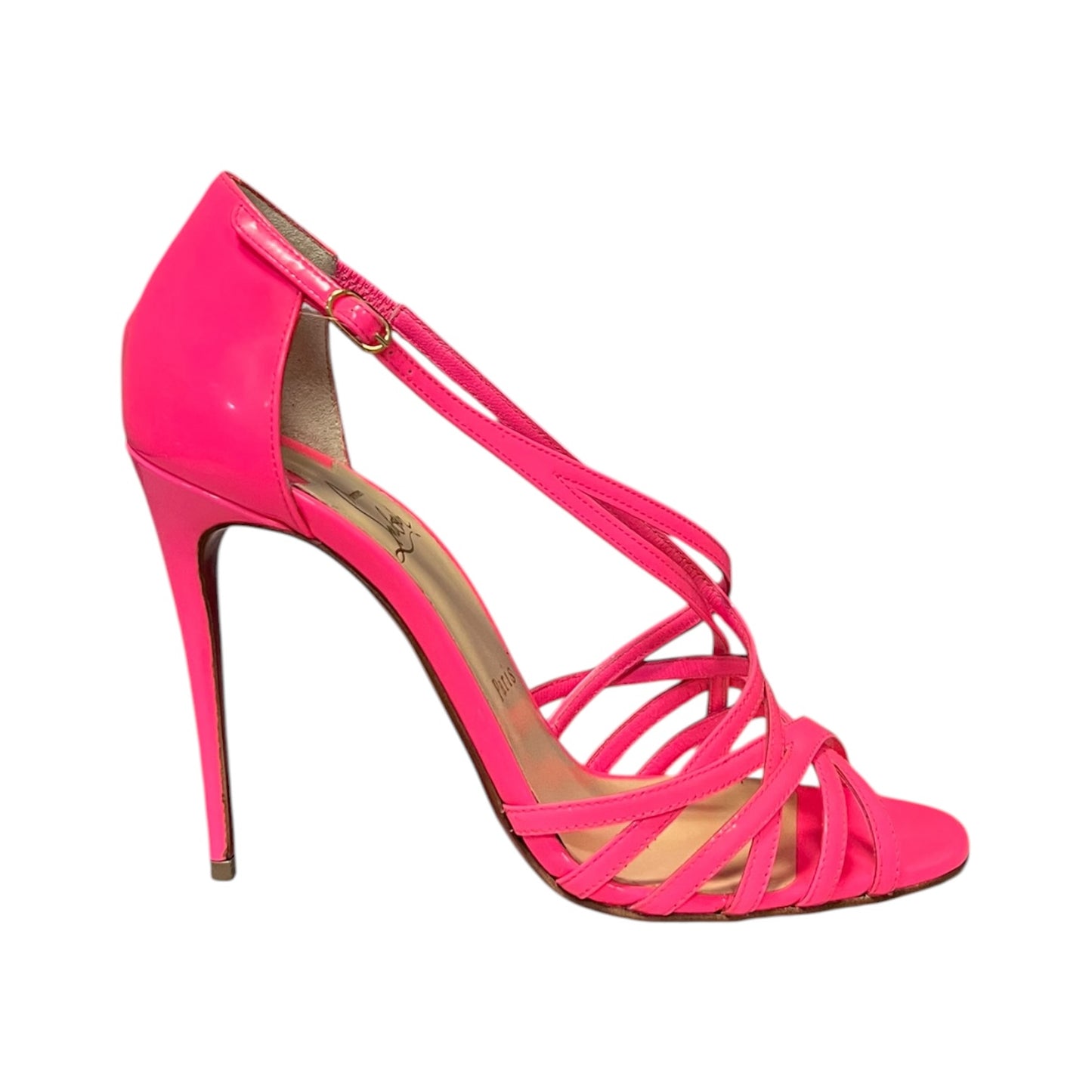 CHRISTIAN LOUBOUTIN Paris Ete Patent Sandal in Shocking Pink | 38
