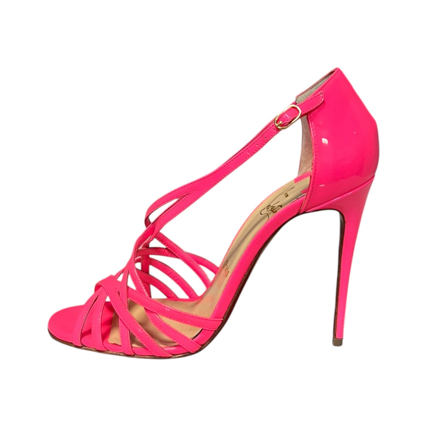 CHRISTIAN LOUBOUTIN Paris Ete Patent Sandal in Shocking Pink | 38