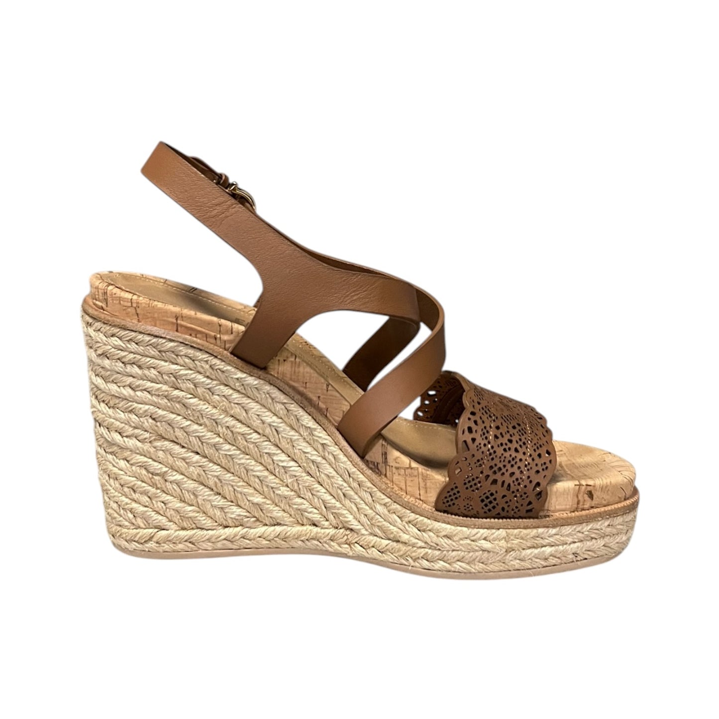 FERRAGAMO Lasercut Espadrille Wedge Sandal in Brown | 37.5