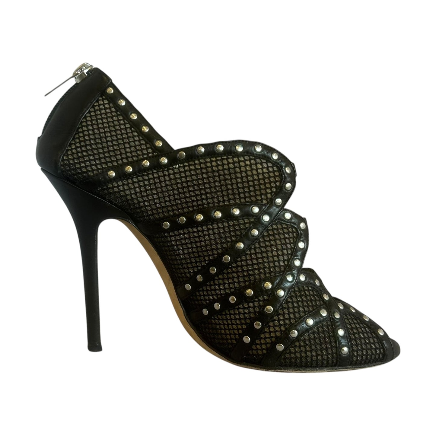 JIMMY CHOO Studded Peeptoe Booties in Black | 39.5