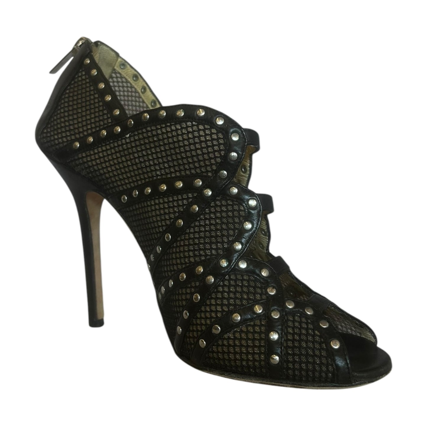 JIMMY CHOO Studded Peeptoe Booties in Black | 39.5