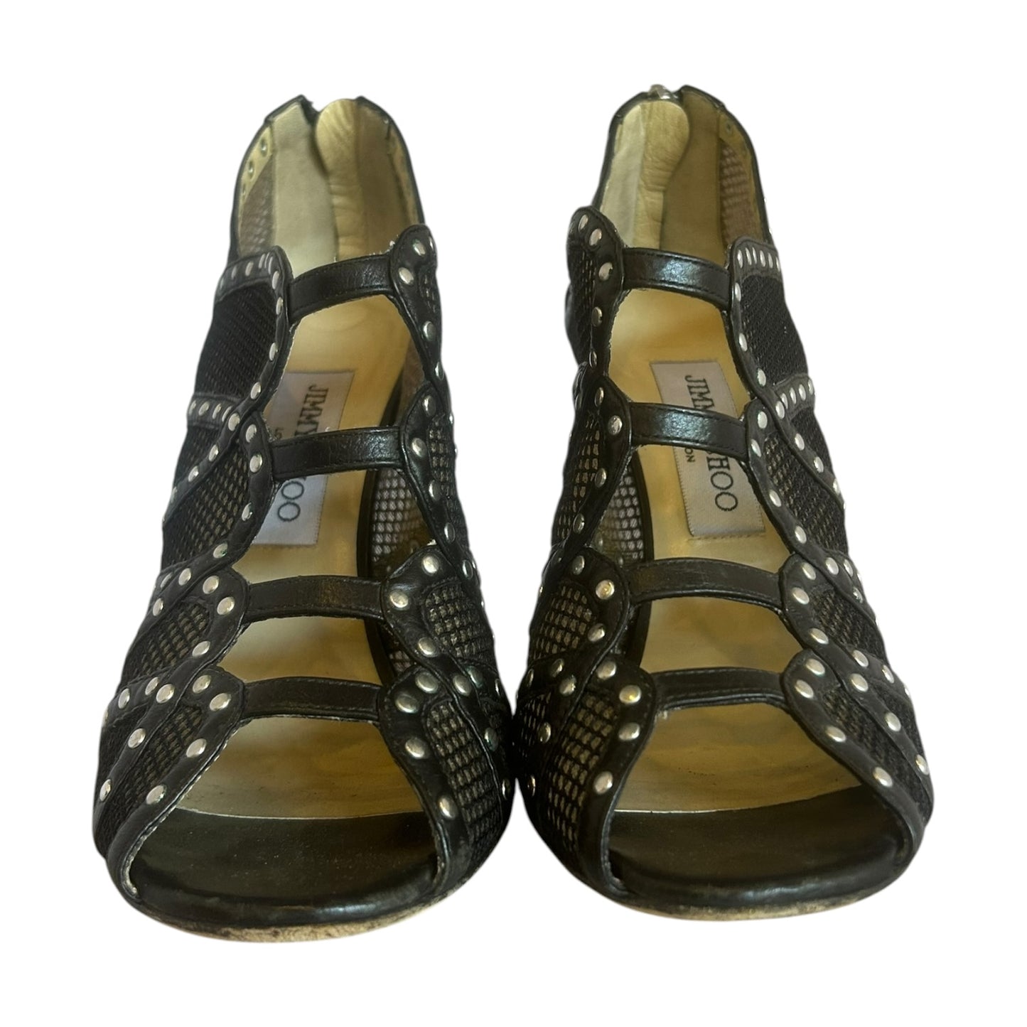 JIMMY CHOO Studded Peeptoe Booties in Black | 39.5