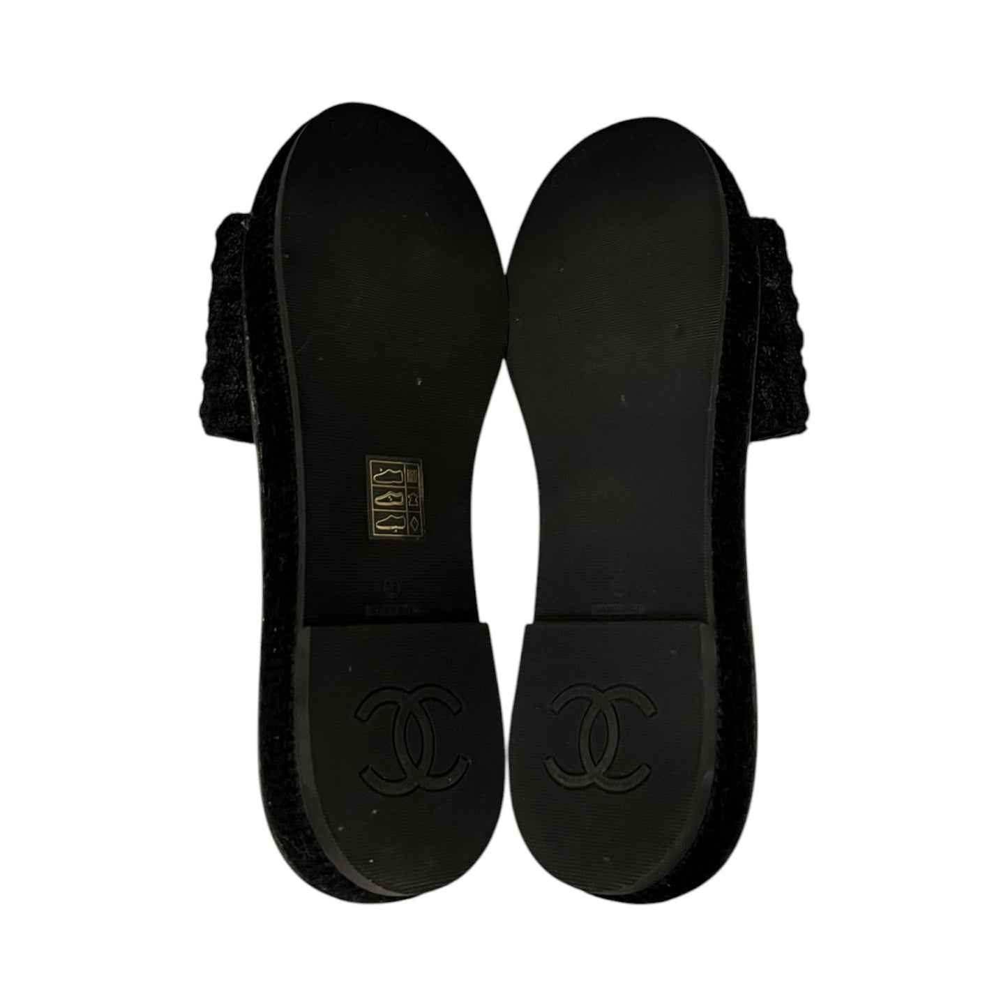 CHANEL CC Chain Alpaca Slide Sandals in Black |