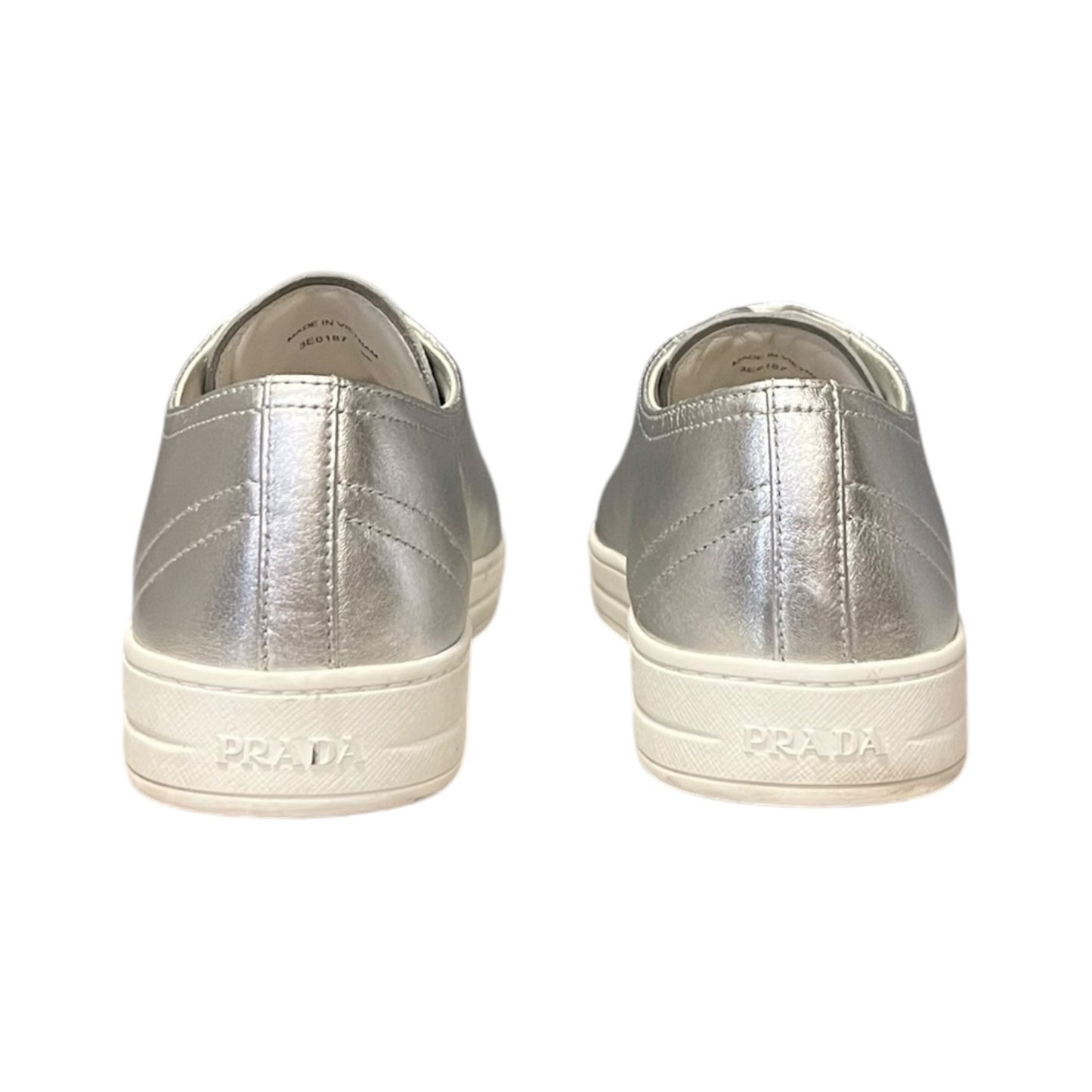 PRADA Metallic Leather Sneakers in Silver |